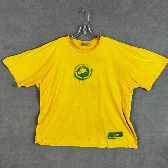 Nike Logo T-Shirt Adult 2XL Spray Paint Yellow Green 2000s Mens Stain Hole* - Picture 1 of 13